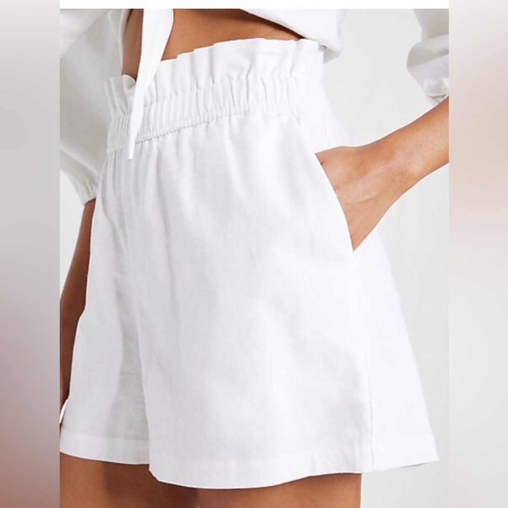 Express Super High Waisted Linen-Blend Pull On Paperbag Shorts Sz L